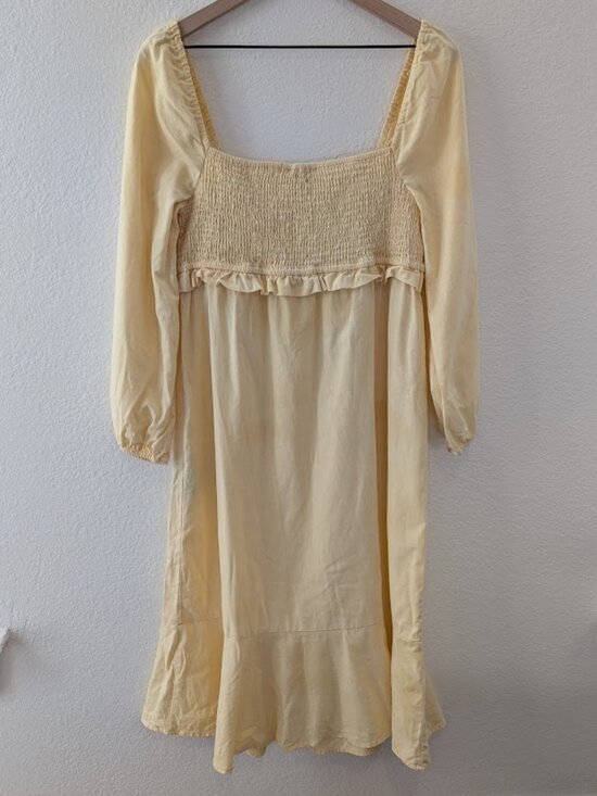 7 For All Mankind Dresses & Skirts - 7 For All Mankind Yellow Smocked Bodice Puff Sleeve Midi Dress Size L